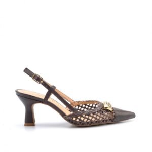 SCARPIN SLINGBACK TELA RÁFIA METAL