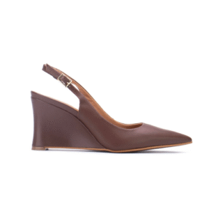 Scarpin Couro Dara Bico Fino Salto Anabela Lia Line Marrom