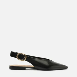 Sapatilha Preta Couro Slingback Bico Fino Becca