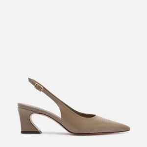Scarpin Cinza Couro Salto Médio Geométrico Slingback