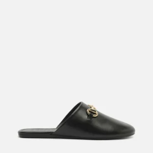 Mule Preta Couro Bico Redondo Bridão