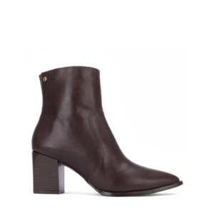 Bota Couro Letícia Cano Curto Salto Bloco Design Clean Lia Line Marrom