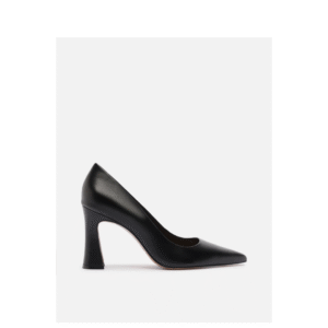 Scarpin Preto Couro Salto Alto Bloco Flare